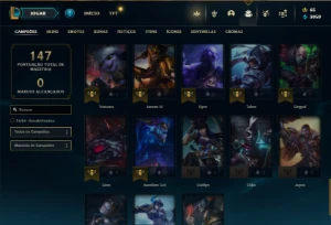Unranked com 55 Champs e 14 Skins + 22 Fragmentos - League of Legends LOL