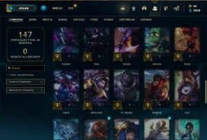 Unranked com 55 Champs e 14 Skins + 22 Fragmentos - League of Legends LOL