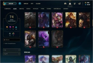 Conta ouro 1 com 100 champs, 74 skins +1 Prestigio (LEONA) - League of Legends LOL