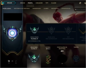 CONTA LOL PLATINA 4 COM 44V - 23D - MMR ALTO - League of Legends