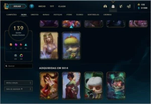 LoL 139 skins platina desde 2014 atual sem rank 50k essencia - League of Legends