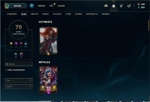 Conta prata 2 com 110 Champs e 70 Skins + 400k de Yasuo - League of Legends LOL