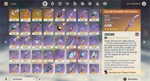 13 PERSONAGENS 5 ESTRELAS + CONSTELAÇÕES + ARMAS BIS - Genshin Impact