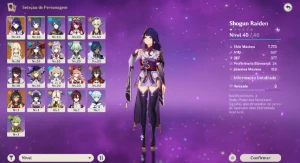Raiden Shogun + Assinatura + Mona + Dehya - AR 35 - Genshin Impact