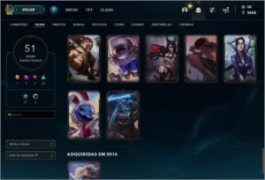 CONTA COM 55 SKINS, 117CHAMPS, CONTA UNRAKED DE BRINDE - League of Legends LOL