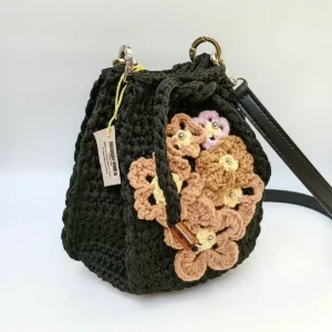 Bolsa de Crochê Sanfona com Flores