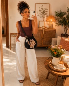 Bolsa de Crochê Sanfona com Flores - Artesanato e Personalizados