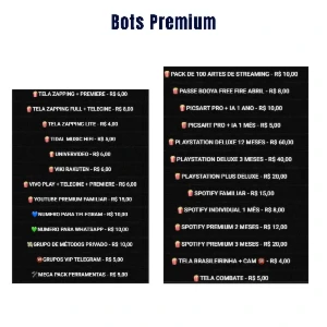 Lista VIP dos Bots, Fornecedores Streaming - Assinaturas e Premium