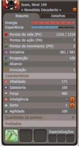Sram level 199/54%/+Panda 189 cra 167/osa167 (SPIRITIA - Dofus