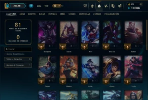 Bronze 3 com 30 Champs e 11 Skins - League of Legends LOL