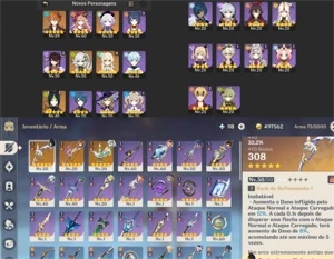 Childe + Arma 5*, Nahida + Assinatura, Tighnari + Amus - Genshin Impact