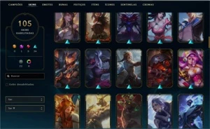 conta lol platina 4 com emotes de grão mestre 105 skins - League of Legends