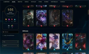 conta lol platina 4 com emotes de grão mestre 105 skins - League of Legends