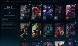 conta lol platina 4 com emotes de grão mestre 105 skins - League of Legends