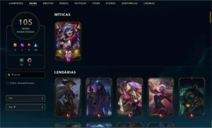 conta lol platina 4 com emotes de grão mestre 105 skins - League of Legends