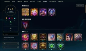 conta lol platina 4 com emotes de grão mestre 105 skins - League of Legends