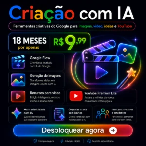 Google AI Pro 18m + 5TB + VEO/FLOW + YT Premium 30D Garantia - Inteligência Artificial