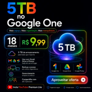 Google AI Pro 18m + 5TB + VEO/FLOW + YT Premium 30D Garantia - Inteligência Artificial