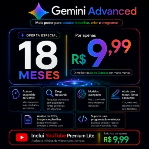 Google AI Pro 18m + 5TB + VEO/FLOW + YT Premium 30D Garantia - Inteligência Artificial