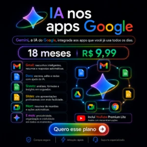 Google AI Pro 18m + 5TB + VEO/FLOW + YT Premium 30D Garantia - Inteligência Artificial