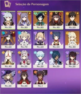 Conta Genshin AR47 com Venti, Hutao, Mona, Zhongli e Keqing. - Genshin Impact