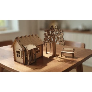 Mini Casinha da fazenda com banco, arvore e balanço MDF... - Artesanato e Personalizados