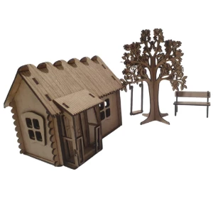 Mini Casinha da fazenda com banco, arvore e balanço MDF... - Artesanato e Personalizados