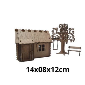 Mini Casinha da fazenda com banco, arvore e balanço MDF... - Artesanato e Personalizados