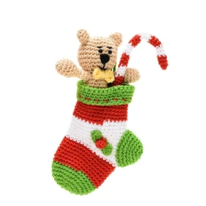 Enfeite Meia de natal com ursinho em amigurumi - Artesanato e Personalizados