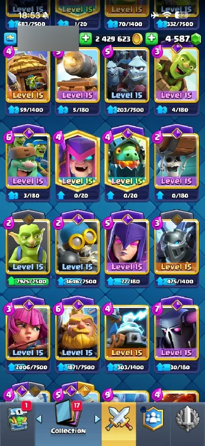 Conta clash royale full cartas lvl 15/16 / Lvl 77 / Torre 16