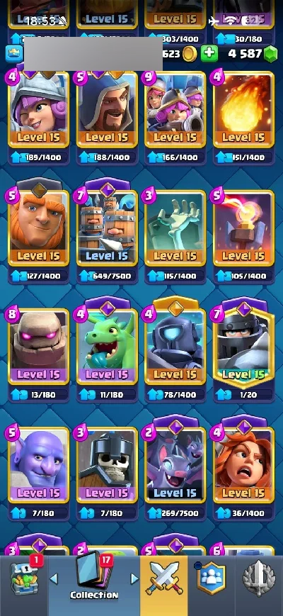 Conta clash royale full cartas lvl 15/16 / Lvl 77 / Torre 16