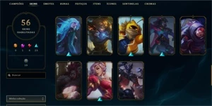 Level 203, Prata 1, 56 skins, 101 champs - League of Legends LOL