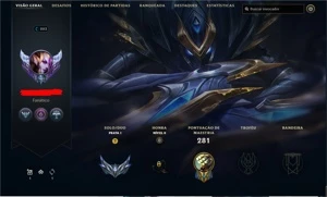 Level 203, Prata 1, 56 skins, 101 champs - League of Legends LOL