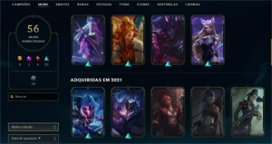 Level 203, Prata 1, 56 skins, 101 champs - League of Legends LOL