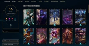 Level 203, Prata 1, 56 skins, 101 champs - League of Legends LOL