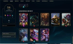 Level 203, Prata 1, 56 skins, 101 champs - League of Legends LOL