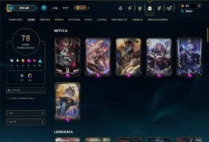 Mestre com 150 Champs e 78 Skins ( 429 PDL ) +6 Prestigios - League of Legends LOL