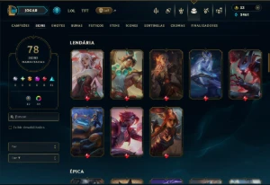 Mestre com 150 Champs e 78 Skins ( 429 PDL ) +6 Prestigios - League of Legends LOL