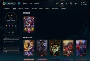 Conta ouro 4 com 122 champs e 171 skins (5 Vitoriosas) - League of Legends LOL