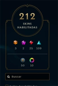 Conta no lol com 212 skins, com 880 RP, 21K EA (Unraked) - League of Legends