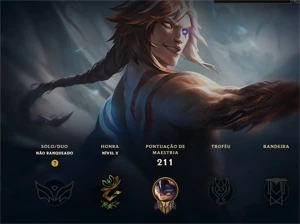 Conta no lol com 212 skins, com 880 RP, 21K EA (Unraked) - League of Legends