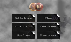 Steam 10 Anos Não Limitada, Medalha 10/5 Anos CSGO, 17 Jogos - Counter Strike