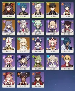 Genshin Impact AR50 com hu tao, zhongli e duas armas 5*