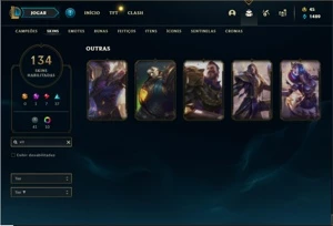 Conta prata 1 com TODOS os champs e 134 Skins + 5 Vitoriosas - League of Legends LOL