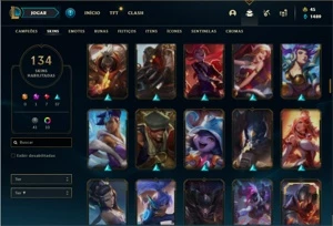 Conta prata 1 com TODOS os champs e 134 Skins + 5 Vitoriosas - League of Legends LOL