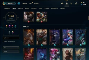 Conta prata 1 com TODOS os champs e 134 Skins + 5 Vitoriosas - League of Legends LOL