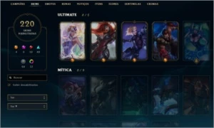 Conta League Of Legends 220 Skins Unico Dono LOL