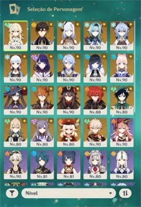 Conta de genshin AR60 28 5 estrelas 18 personagens 10 armas - Genshin Impact