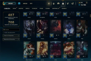 Unranked com TODOS os Champs e 277 Skins + 8 Prestigios - League of Legends LOL