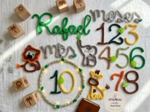 Kit Mêsversário Safari - 02 Animais com Nome Tricotin - Artesanato e Personalizados